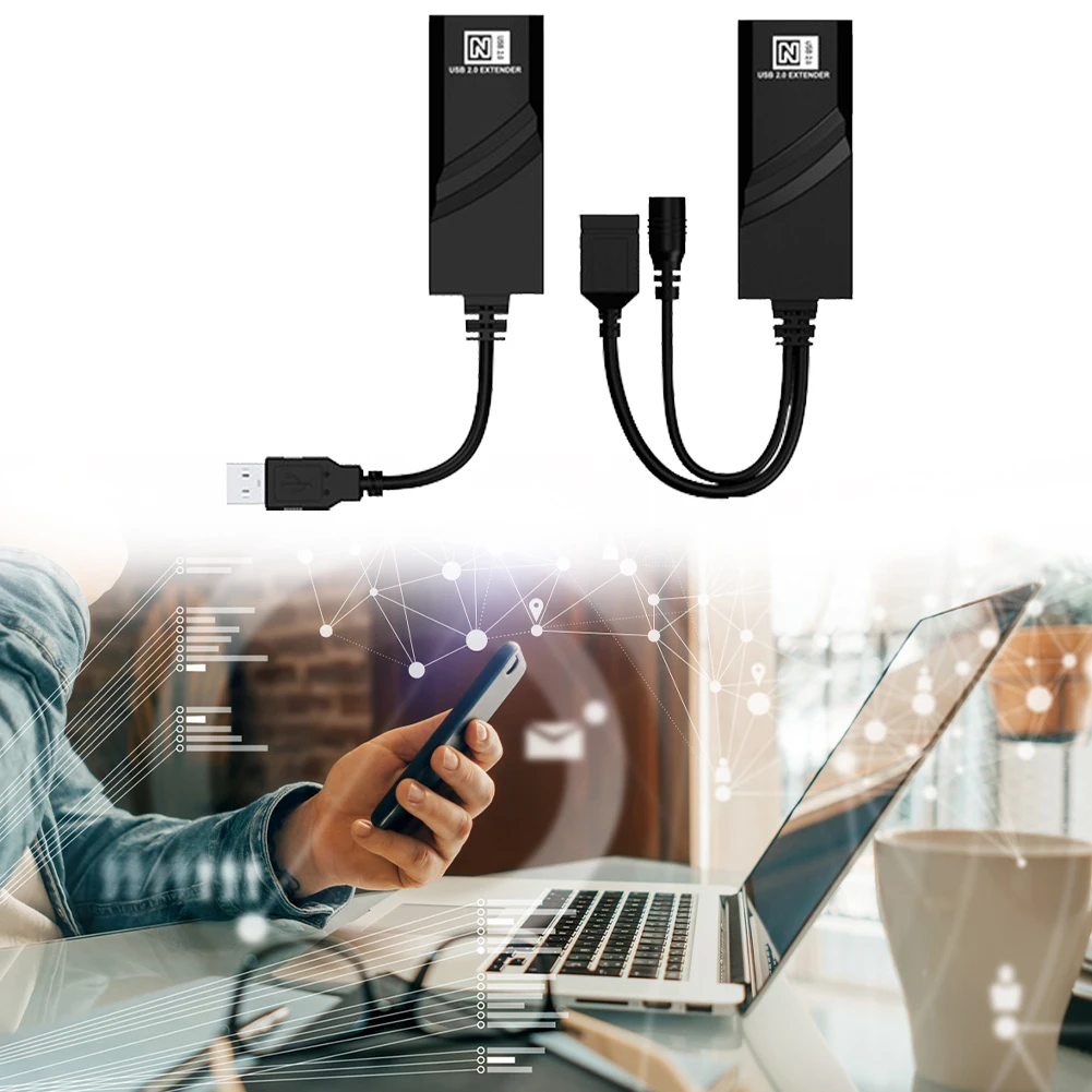 USB 2.0 Extender To RJ45 Connections Up To 100m USB Ethernet Extender Over Cat5 Cat5E Cat6 for Camera Mouse Keyboard