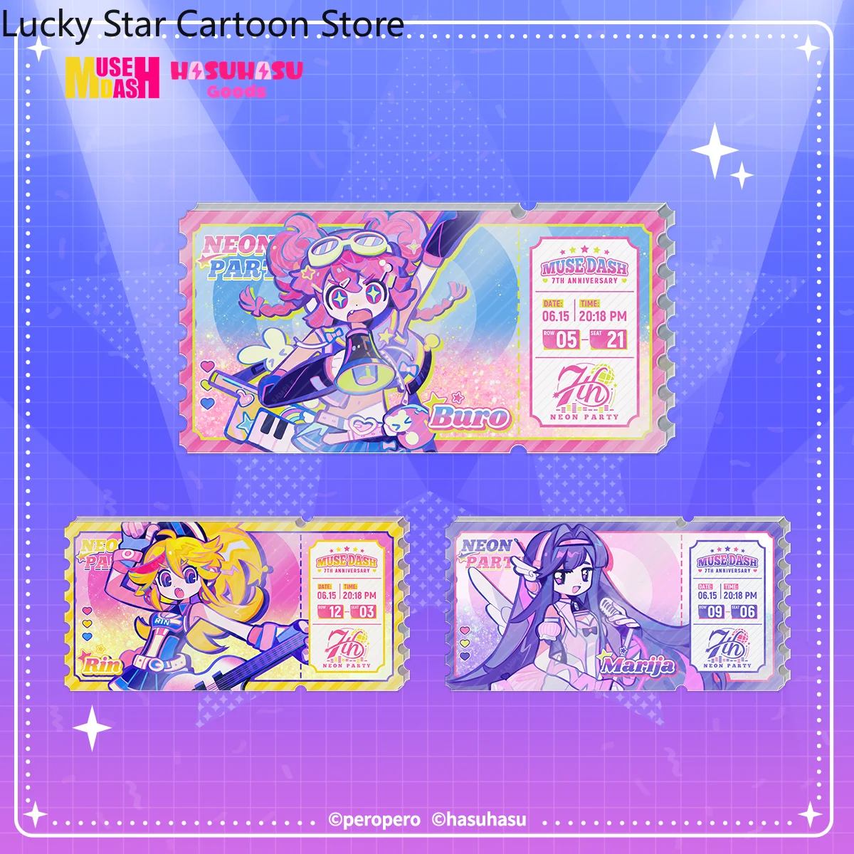 Juego Anime Muse Dash Rin Buro Marija acrílico Quicksand Ticket Stub colección regalo Cosplay cumpleaños Halloween regalo