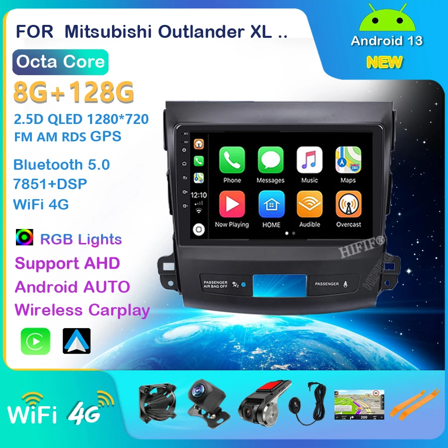 

9" IPS SCREEN DSP Android 13 4G RAM Car Radio PLAYER Carplay For Mitsubishi Outlander GPS stereo RADIO receiver navigation PC