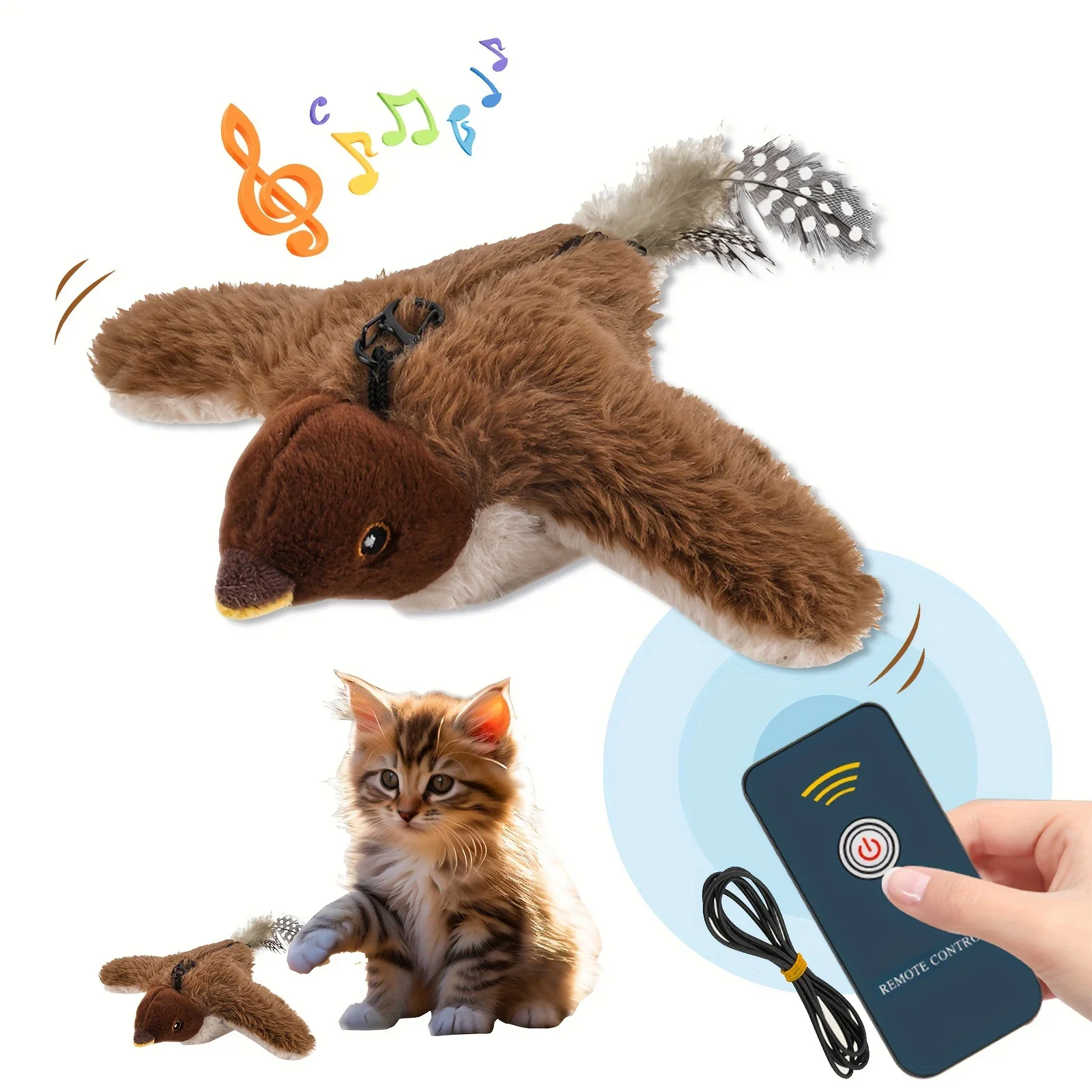 Remote Control Cat Toy Bird Interactive Flapping Sparrow Realistic Movements Engaging Pet Chirpping Touch Activated Kitten Toy