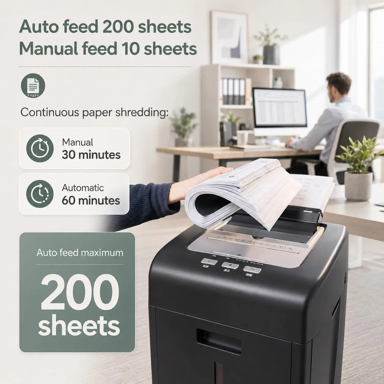 Heavy-Duty Paper Shredder with P-5 Micro Cut and 200-Sheet Auto Feed
