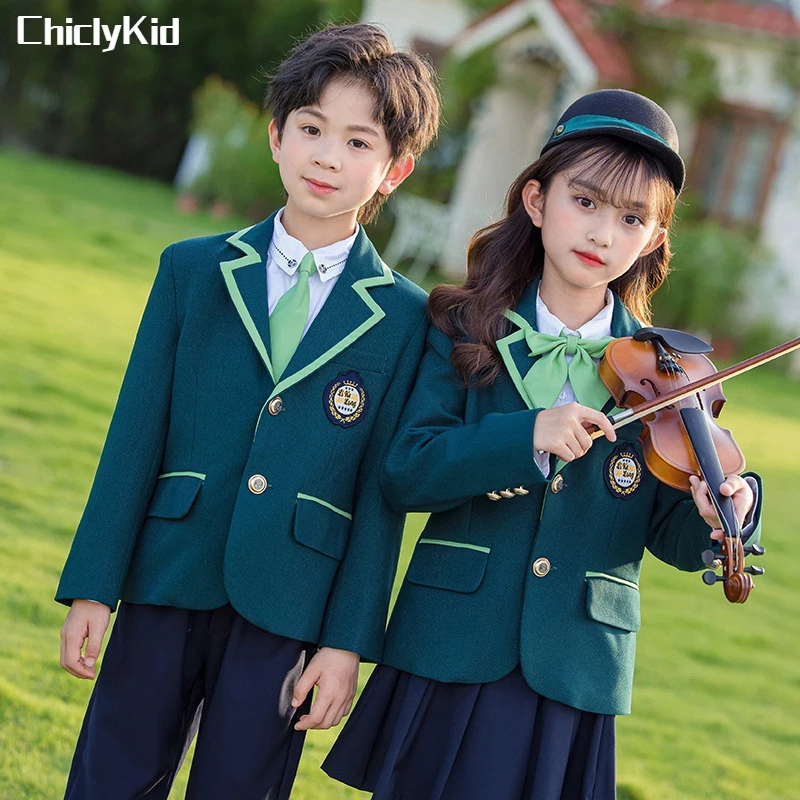 Children School Uniform Girls Korean Jacket ShirtSkirts Boys Blazer Pants Shirts Kids British Clothes Set Toddler Students Suits