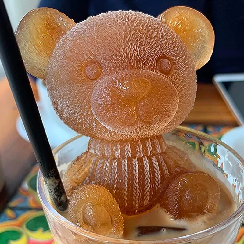 Ice Cube Bear-Shaped Molder Coffee Silicone 3D Mold Bear Chocolate Ice Cream Mold Food-Grade Ice Lattice Make for Drinks Soap