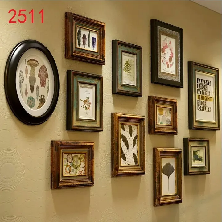 European Style Retro Wooden Photo Frame Set,Combination Picture Frame Home Decor,Classic Hanging Wall Photo Frames Multi