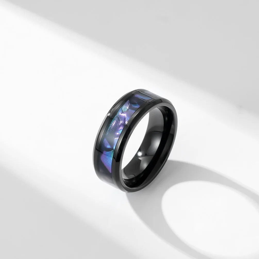 8mm Titanium Steel Inlaid Purple Green Men's Ring Wedding Jewelry