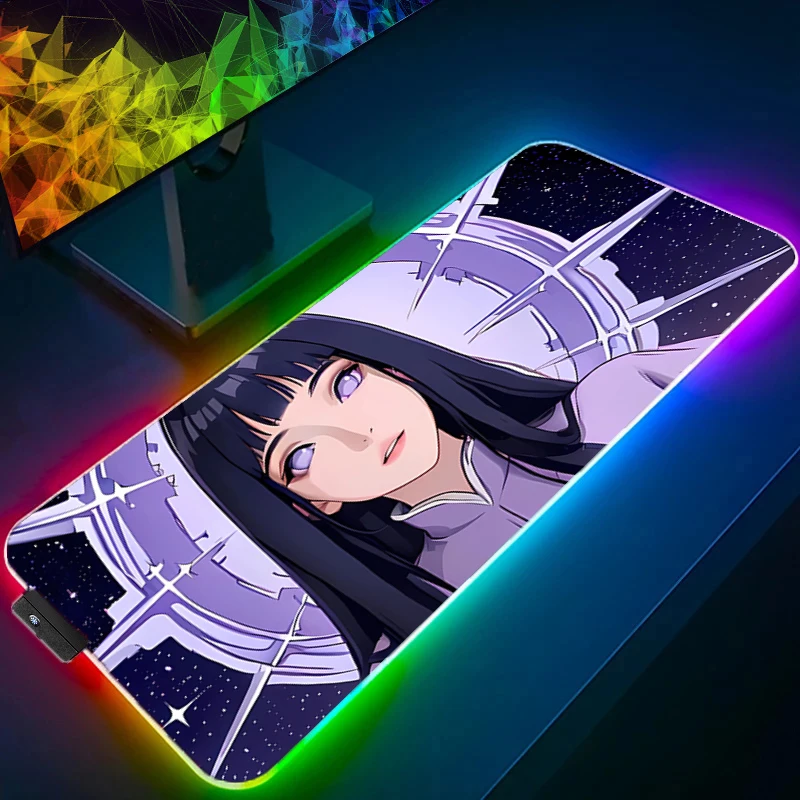 

NARUTO Hyūga Hinata RGB Large Mouse pad pc speed For e-sports players Backlight Laptop Computer Keyboard Anime LED xxl mousepad