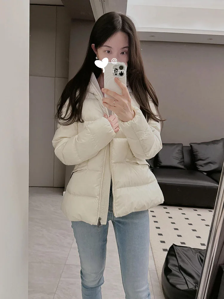 

Ele White Puffer Jaet женское зимнее пальто с капюшоном на талии, корейское Sle Thiened из полиэфирного волокна Du down