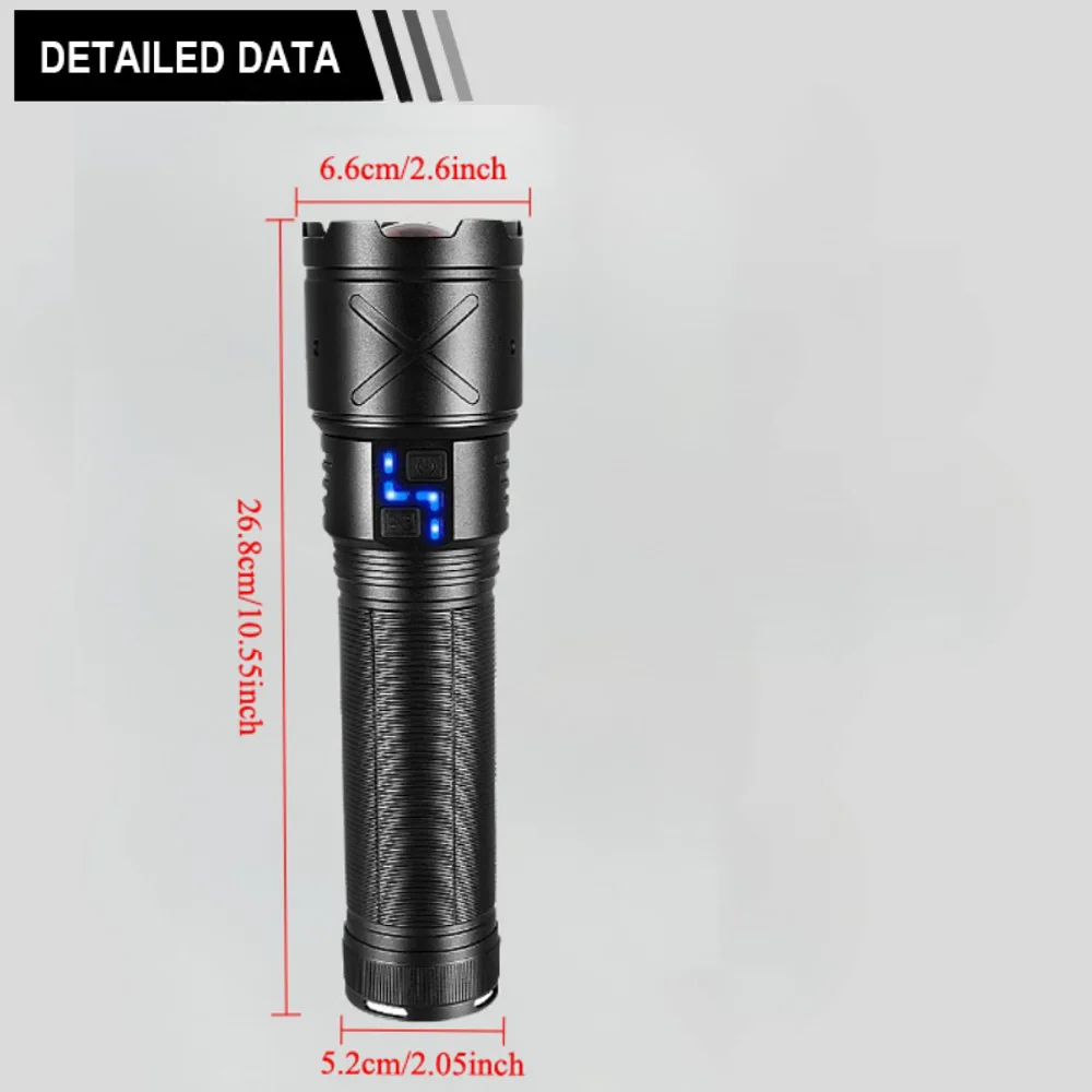 24000mAh Ultra Bright LED Flashlight USB Rechargeable Zoom Flashlights Long Range 8000M Tactical Torch Camping Fishing Work Lamp