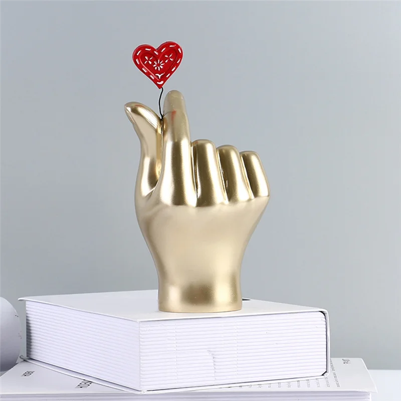 AF93-Love لفتة تمثال يد واحدة زخارف ذهبية، فن حديث من الراتنج لهجات منزلية لغرفة المعيشة، سطح المكتب متين