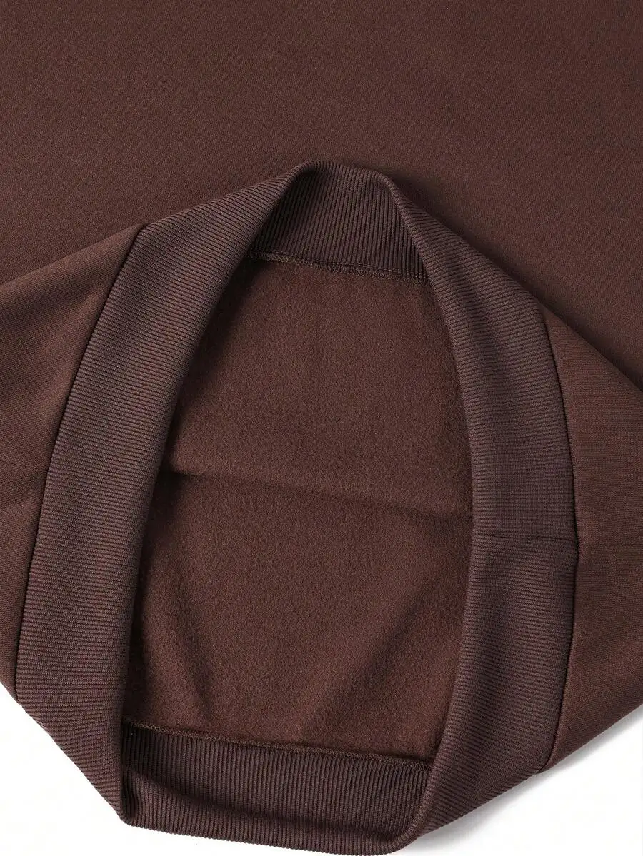 Men's Brown Sherpa Collar Pullover Sweatshirt, Loose Fit, Casual Winter Top