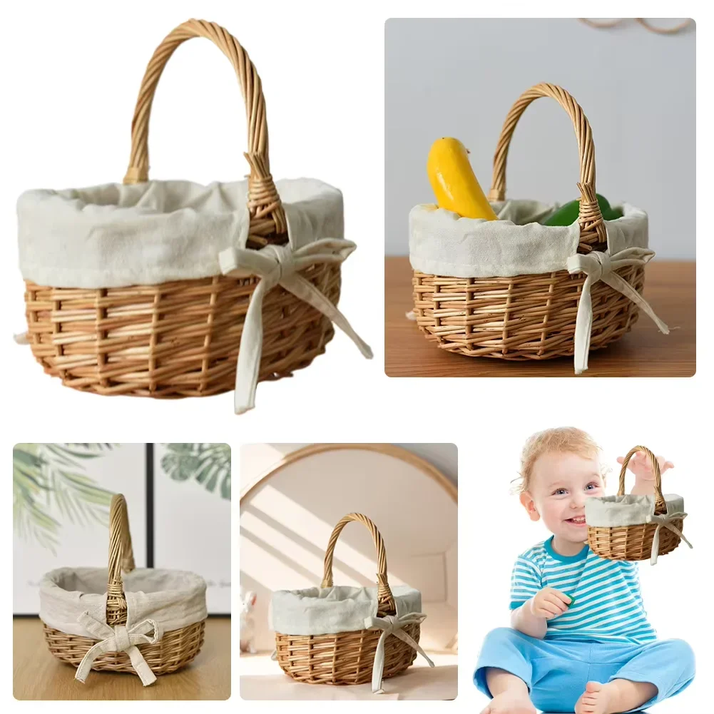 

Handicrafts Willow Woven Wind Baskets Mini Hand-held Basket with Fabric Lining Rattan Woven Bamboo Woven Basket for Bathroom