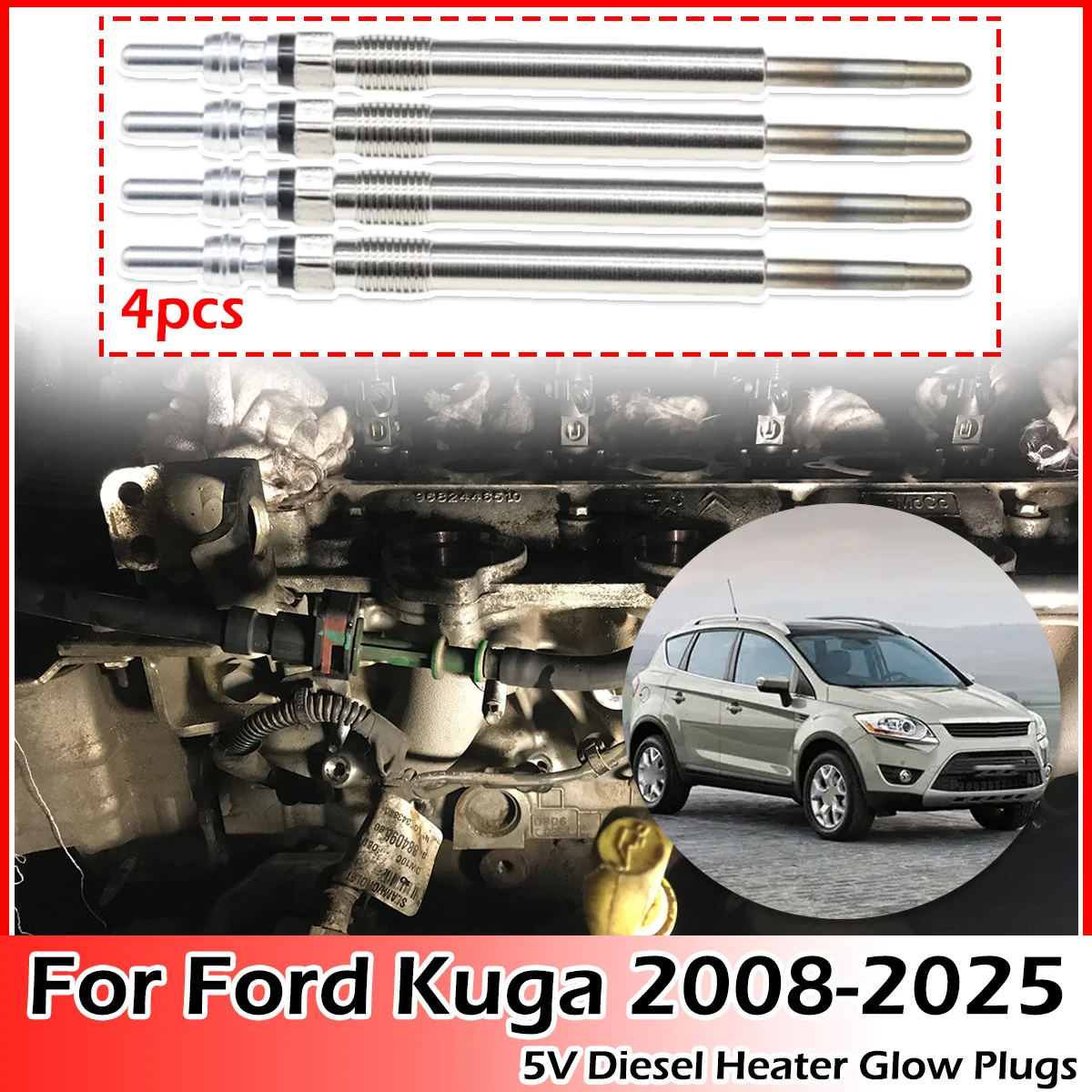 

4PCS Diesel Heater Nickel Plating Glow Plugs 5V Car Replacement parts For Ford Kuga 08-2025 1.5 2.0 TDCi 1682276 1703269 1824690