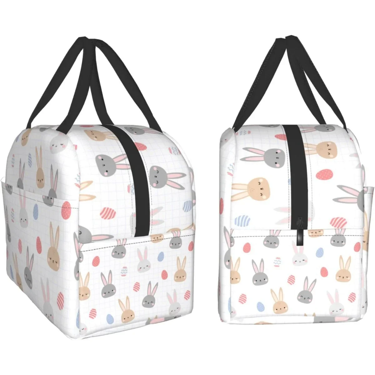 Cute Rabbit Bunny Easter Egg Cartoon Lunch Box Bento Box Reusable Waterproof Lunch Bag With Front Pocket For Office Picnic