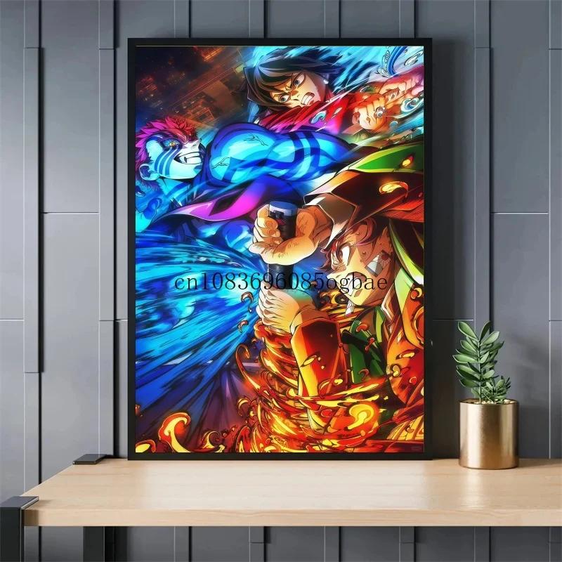 أنيمي شيطان القاتل الكلاسيكية قماش اللوحة أنيمي شخصية الملصقات HD جدار صورة فنية الحديثة المنزل غرفة الأطفال الديكور #3