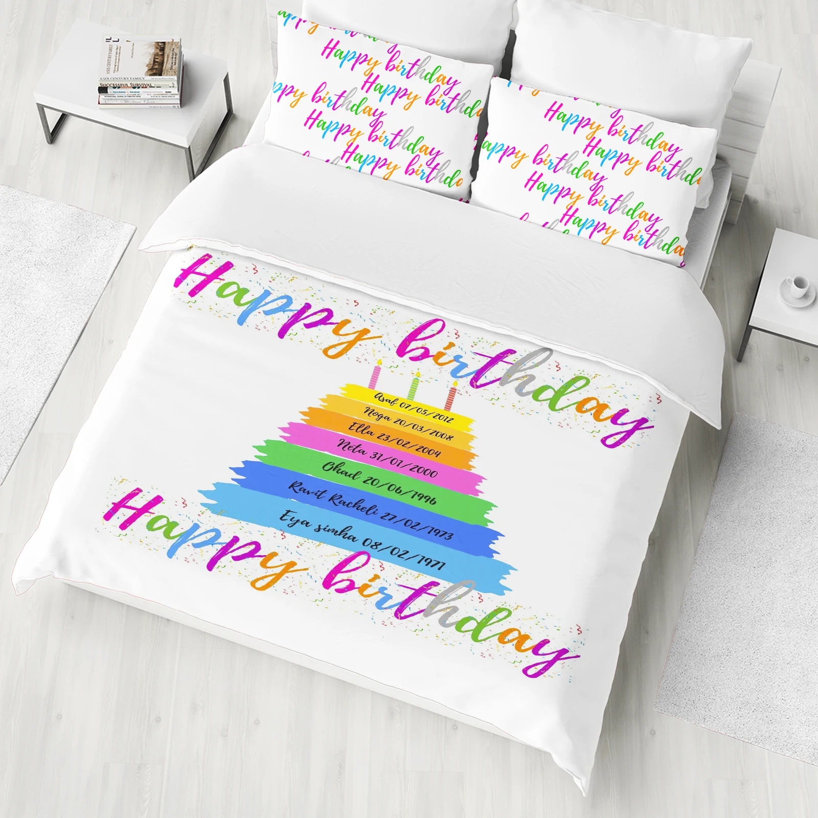 Family Members Birthday Souvenirs Names Duvet Cover Set Children's Bedding King Size Quilt Cover Home Bedding Decorations