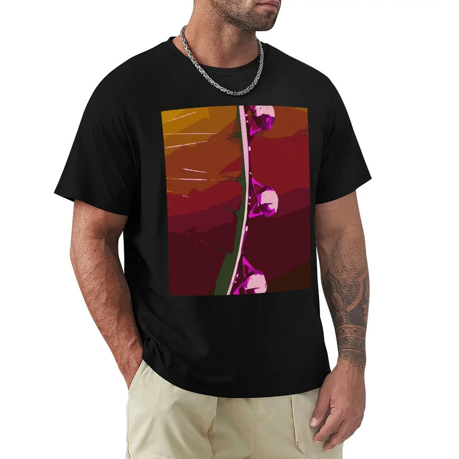 pink ferris wheel with yellow red orange and brown background T-Shirt printed t shirts for man T-Shirt