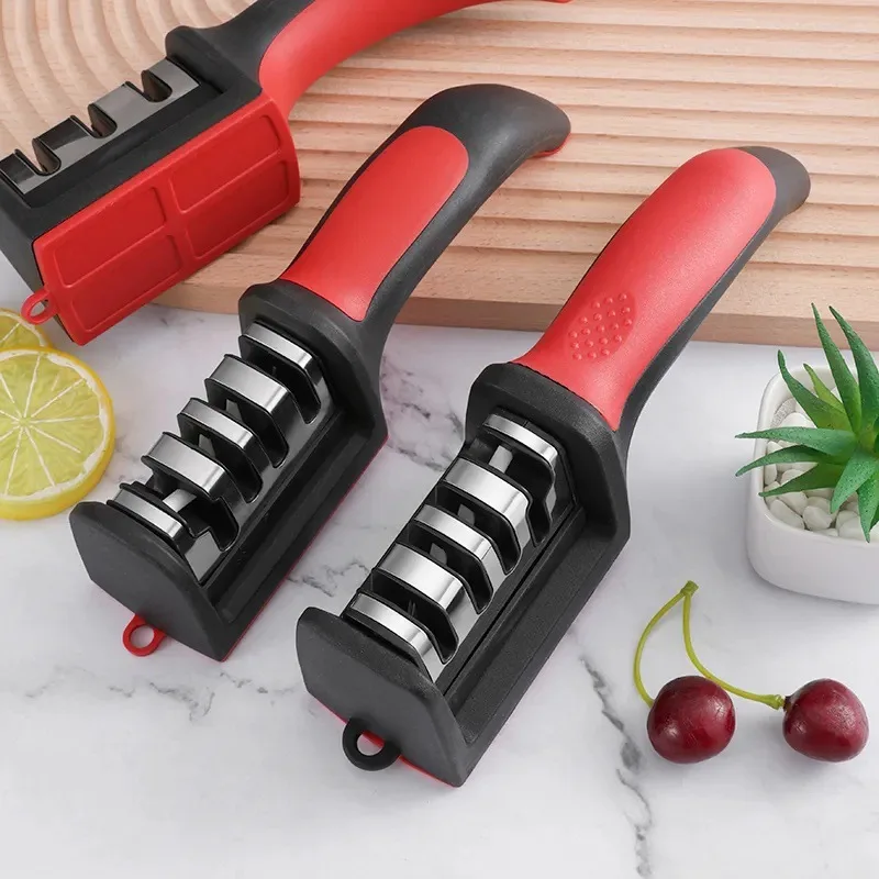 Household Multi‑Function Knife Sharpener, 4‑Stage Quick Sharpening Stand for Kitchen Knives and Scissors, Blade‑Opening Tool