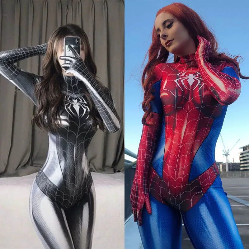 بدلة سباحة MINISO للبطل الخارق سبايدرمان للنساء من Marvel Zip Up Catsuit للبالغين في الهالوين أزياء تنكرية للعب الأدوار