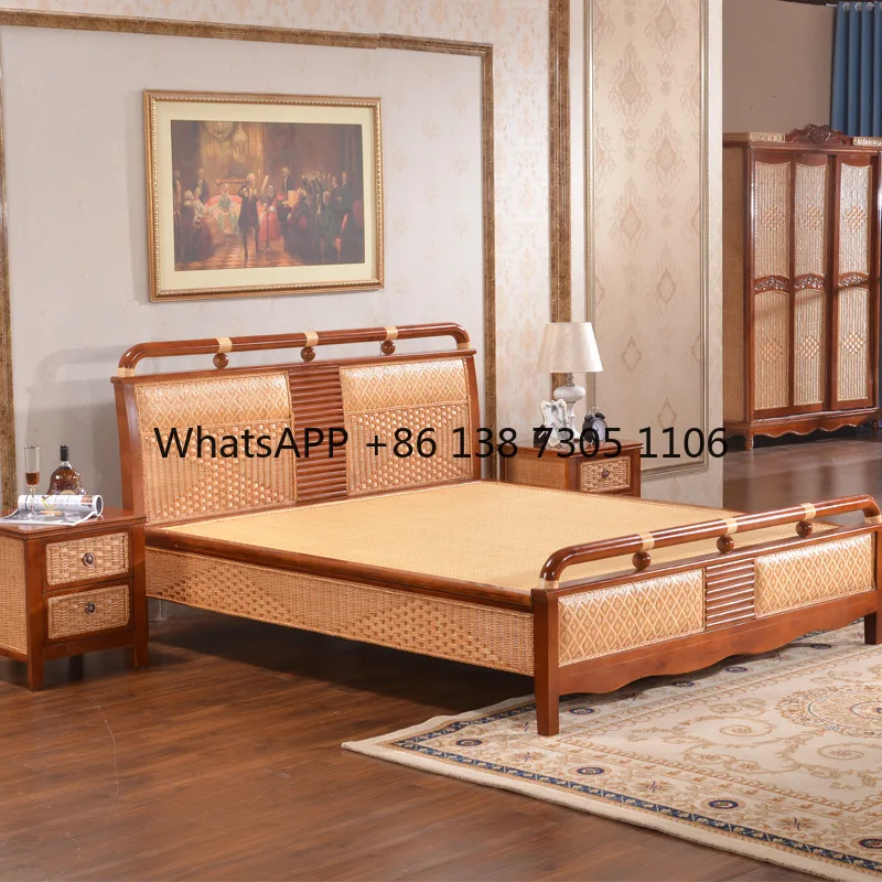 

Solid wood bed Double bedroom Household rattan art bed 1.8 meters 1.5 meters Classical Chinese adult creative rattan bed