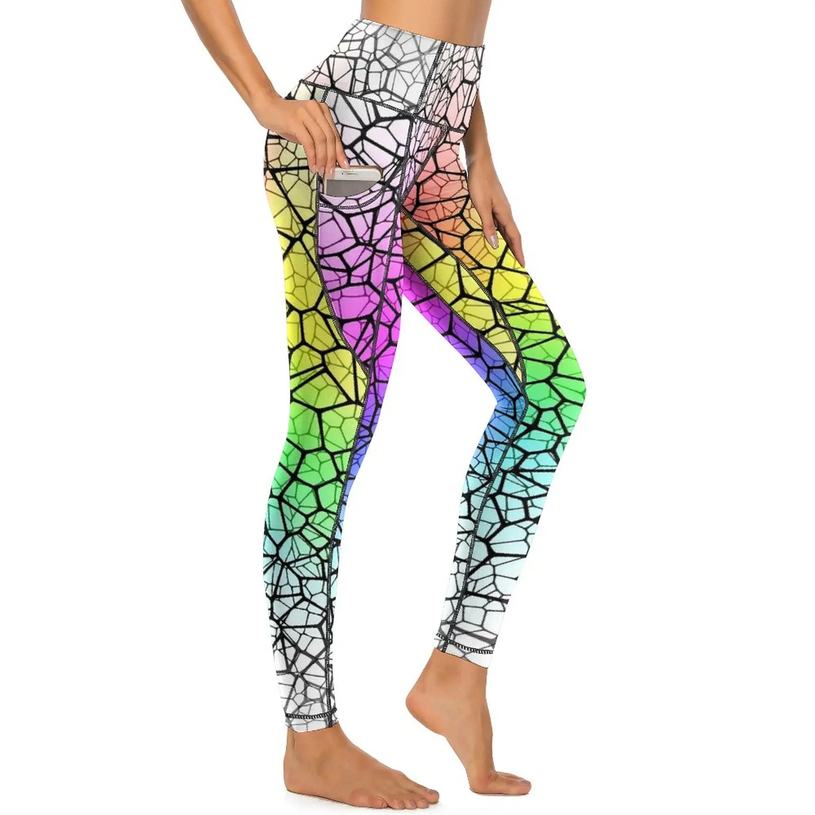 Shallow Water Yoga Pants Sexy Rainbow Glow Print Graphic Leggings High Waist Workout Gym Leggins Novelty Quick-Dry Sports Tights