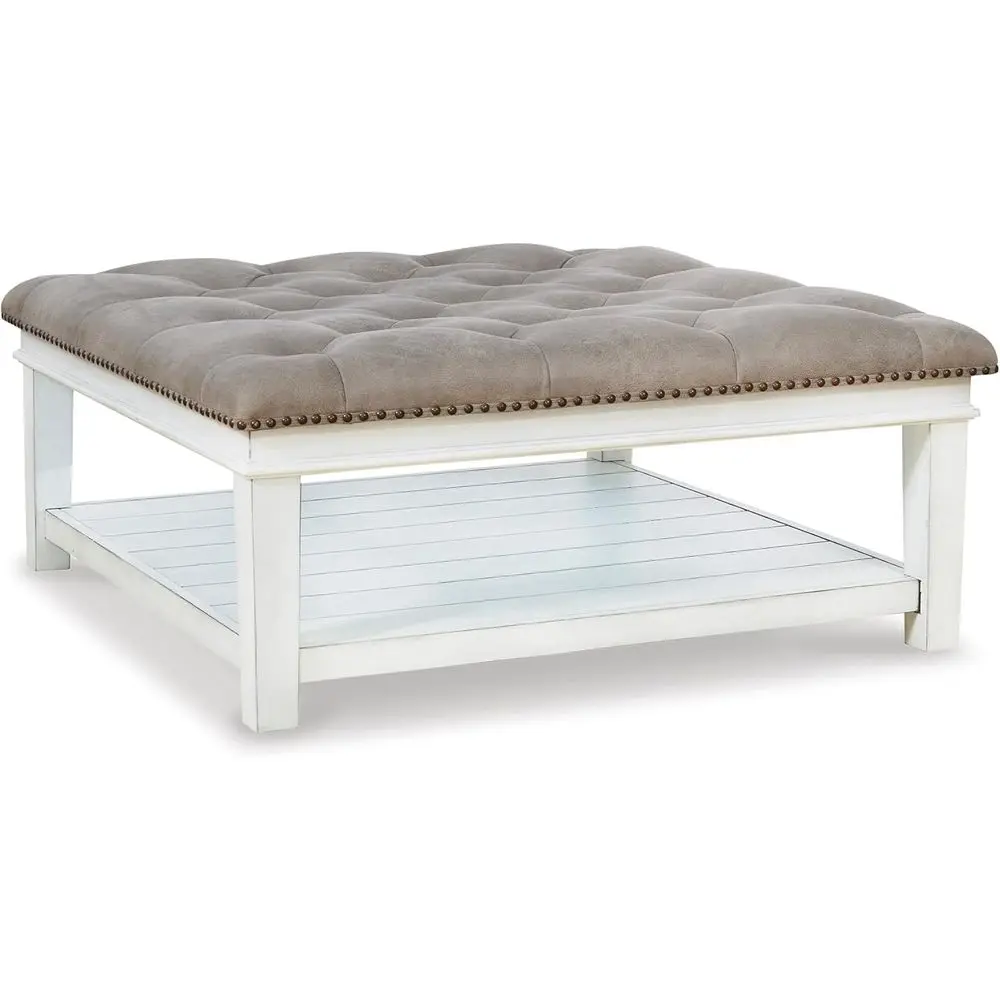 

Kanwyn rench Country Upholstered Square Ottoman Coee Table, Whitewash