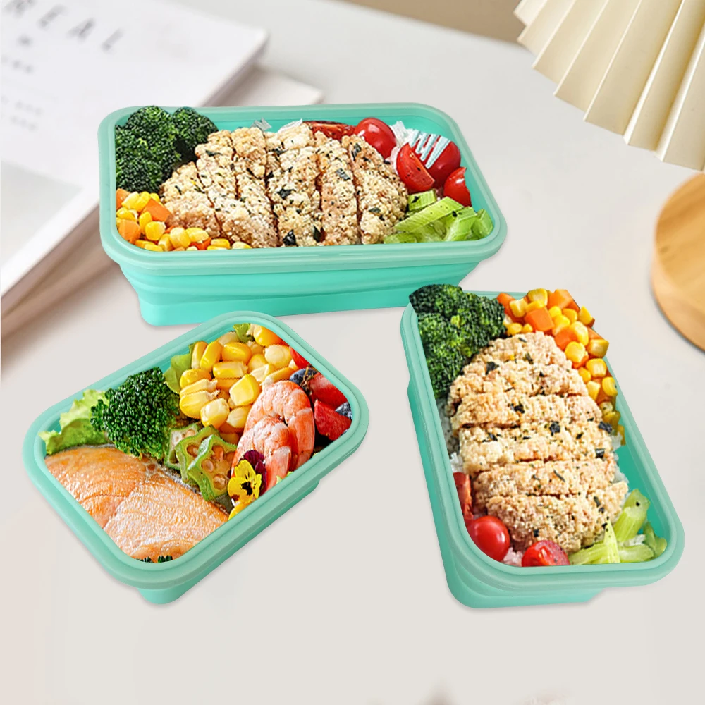 350-1200ml Portable Bento Lunch Box Collapsible Silicone Food Container Microware Home Kitchen Outdoor Food Storage Containers