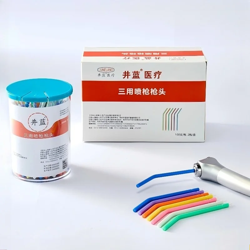 4 Bottles (100pcs/bottle) Dental Disposable Three Use Gun Nozzle Three Use Gun Tube Dental Chair Colorful