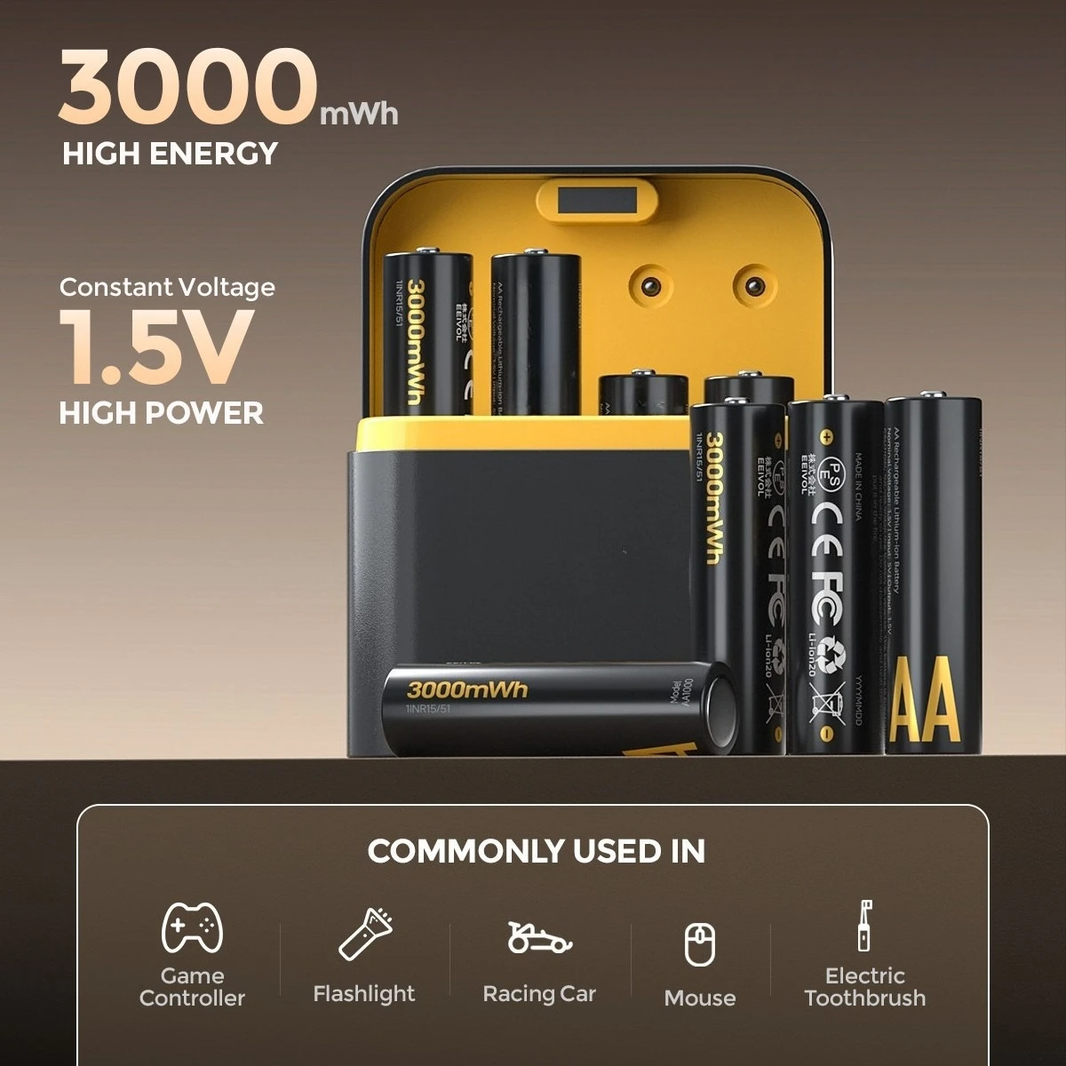 

3000mah Rechargeable AA AAA Lithium Batteries with Charger 1.5V Li-ion Battery Set 8-Pack Fast Charging Cycle for Household