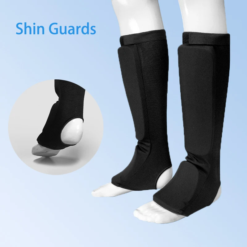 Shin Guards with Instep Protection Breathable Knit Fabric Thick EVA Foam Padding Non-slip Hook-and-Loop Fastener Training Gear