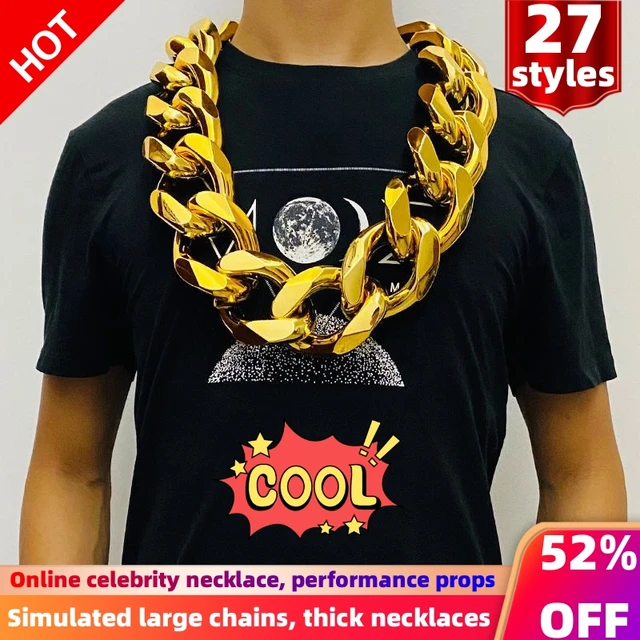 Hip Hop Gold Color Big Chunky Chain Necklace For Men Punk Oversized Large  Plastic Link Chain Men's Jewelry festival Kid gift Toy