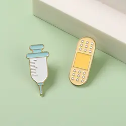 Bandage Syringe Enamel Pins Medical Brooches Nurse Doctor Metal Badges Shirt Lapel Bag Jewelry Gift for Kids Friends
