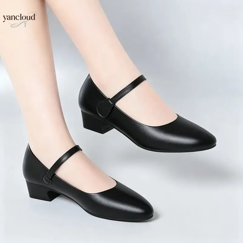 Zapatos Mary Jane de Cuero Suave para Mujer, Negros, Primavera Otoño 2026, Cómodos, Tacón Cuadrado, Zapatos Bajos para Madre, Trabajo, Baile