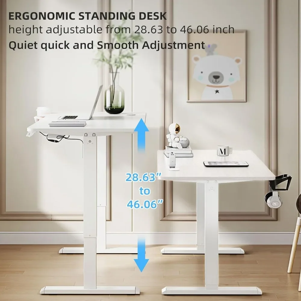 63x24inch Adjustable Desk Electric Standing Desk Sit Stand up Desk Height Adjustable Home Office Workstation White