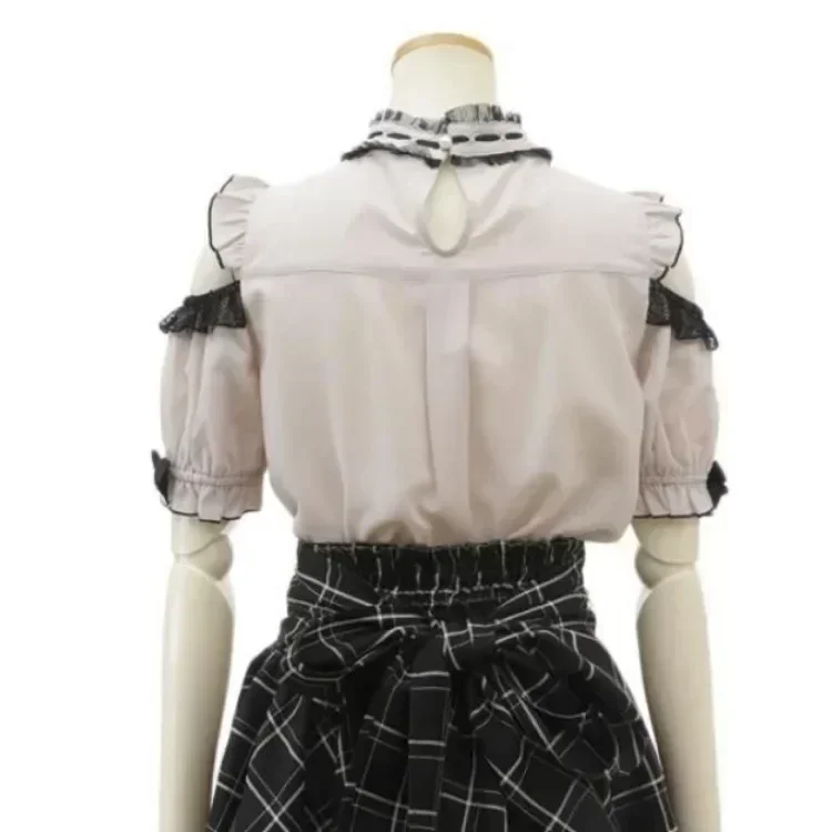 Blusas De Mujer Camicetta giapponese Kawaii Scava fuori la spalla Camicie patchwork in pizzo Y2k Arco estetico Donna JK