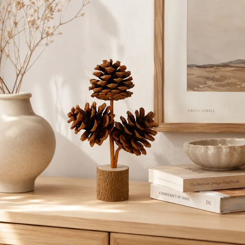 Resin Pine Cone Ornament 10-12cm Wabi Sabi Style Desktop Decor Handmade DIY Craft