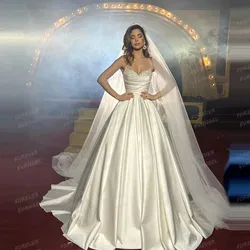 Luxury 2025 Wedding Dresses A Line Woman's Sexy Sequined Sleeveless Bride Gowns Pleat Satin Elegant Customized Vestidos De Novia