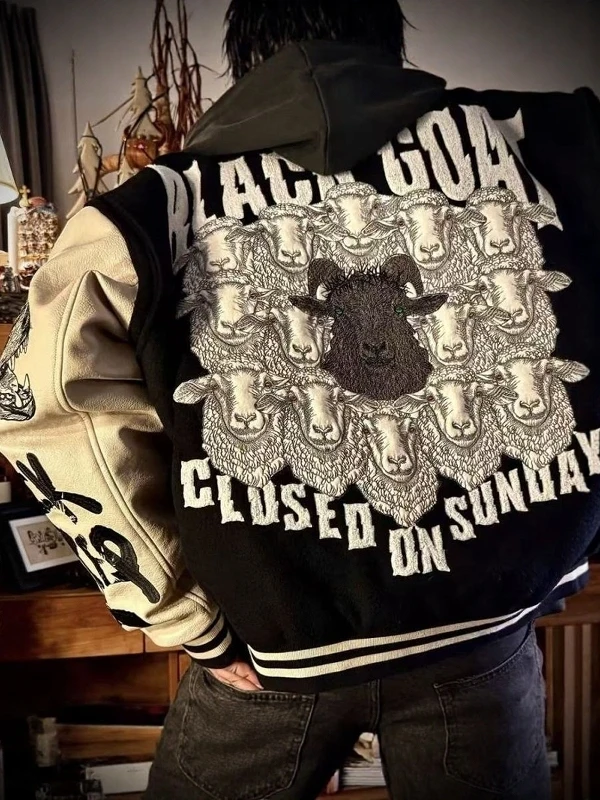 

American Sle Heavyweight Embroidered Jaet Baseball orm Men's Trendy Brand Loose Thiened Cotton Lined Outerwear