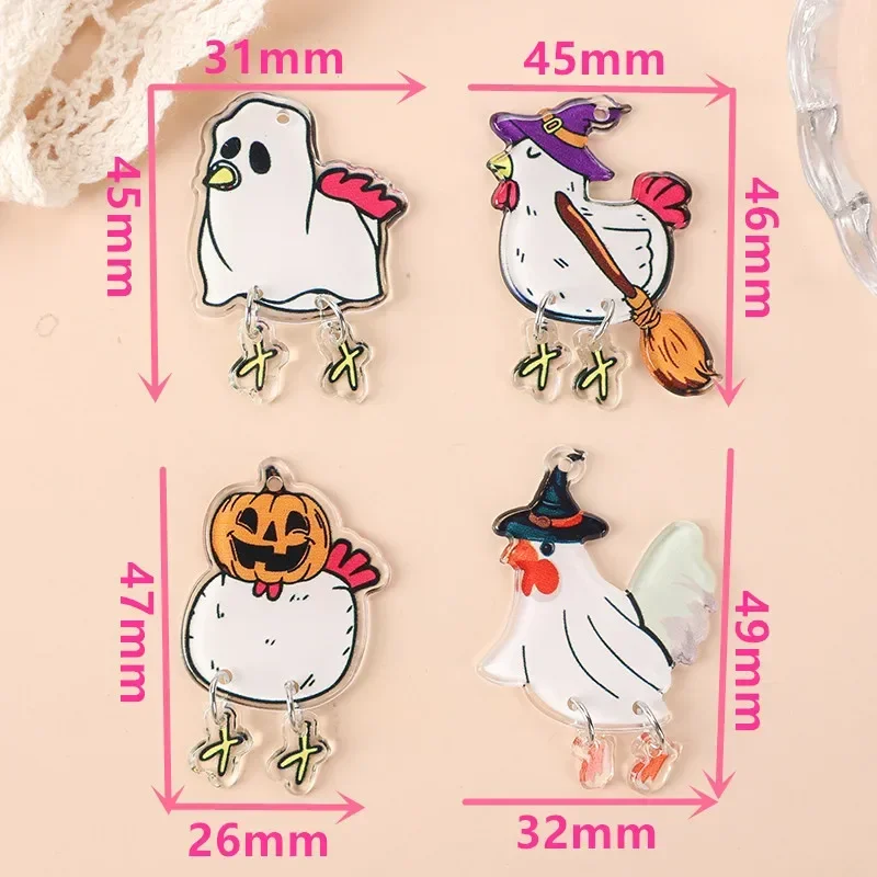 10PCS Acrylic Chicken Charm Epoxy Ghost Witch Pumpkin Pendant Earring Women DIY Accessories Making Gift