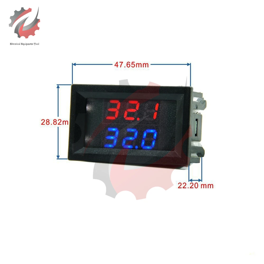 0.28Inch DC 4-28V Digital Thermometer LED Dual Display High Precision Temperature Sensor With NTC Waterproof Metal Dual Probe