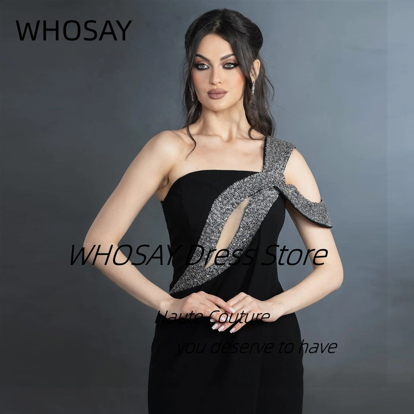 WHOSAY 2024 New Style Keyhole Sequins One Shoulder Prom Dresses Zipper Back Long Elegant Evening Gowns for Women