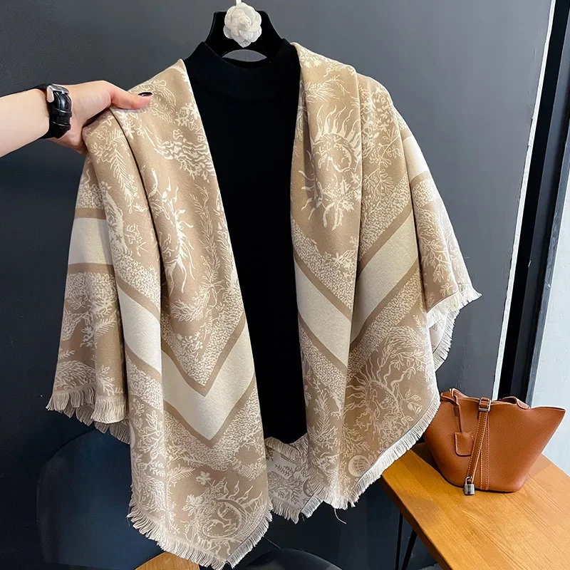 Luxury Brand Cashmere Women Floral Scarf Winter Warm Shawl and Wrap Bandana Pashmina Female Foulard Square Thick Blanket 2024