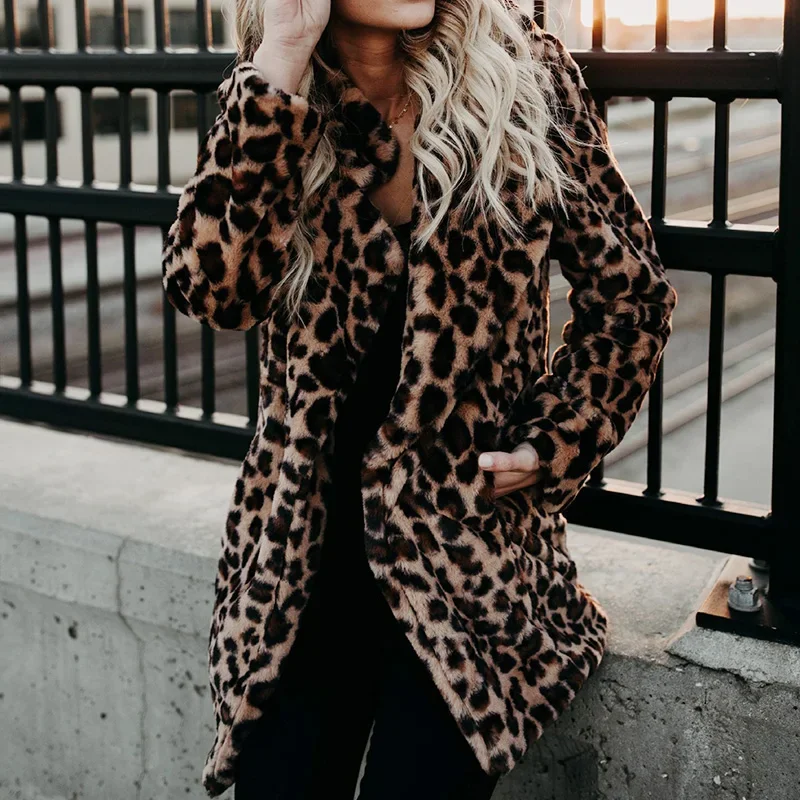 2022 Luxury Faux Fur Coat Warm Long Sleeve Artificial Fur Jacket Women Winter Fashion Leopard Outerwear Plush Loose New Clothing