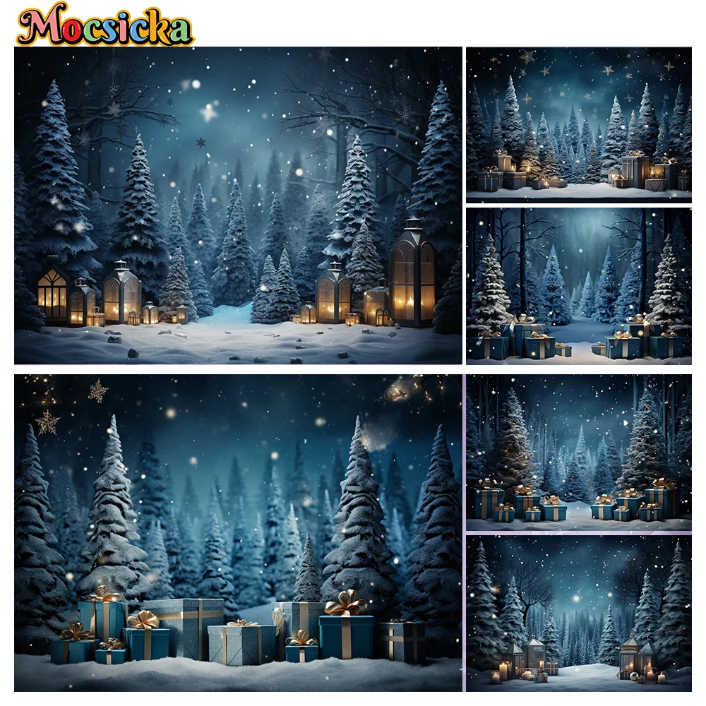 

Mocsicka Winter Christmas Photography Background Starry Sky Forest Holiday Party Family Portrait Photo Backdrops Studio