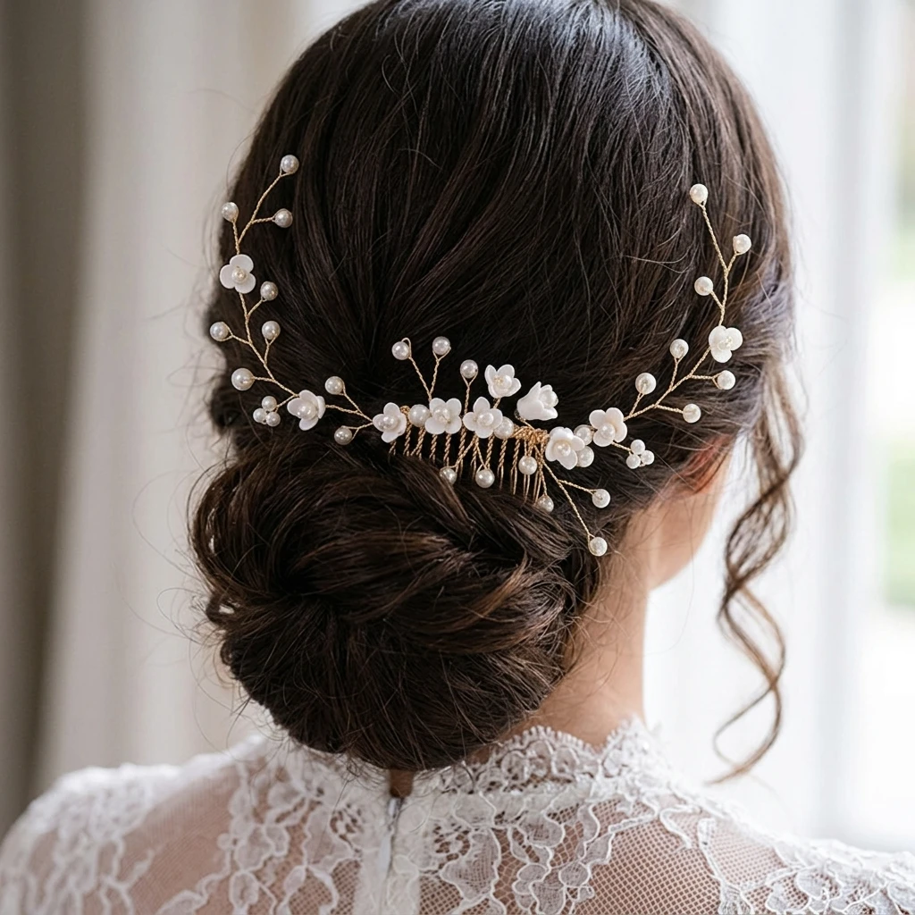 White Flower Hair Combs Floral Headbands Bride Wedding Beads Hairbands Women Party Hair Accessories Fashion Headdress Ornaments