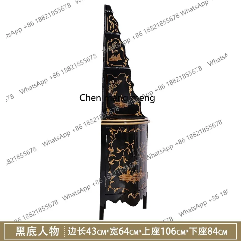 خزانة زاوية صينية مثلثة لغرفة المعيشة، رف زاوية مزخرف لخزانة التخزين #6