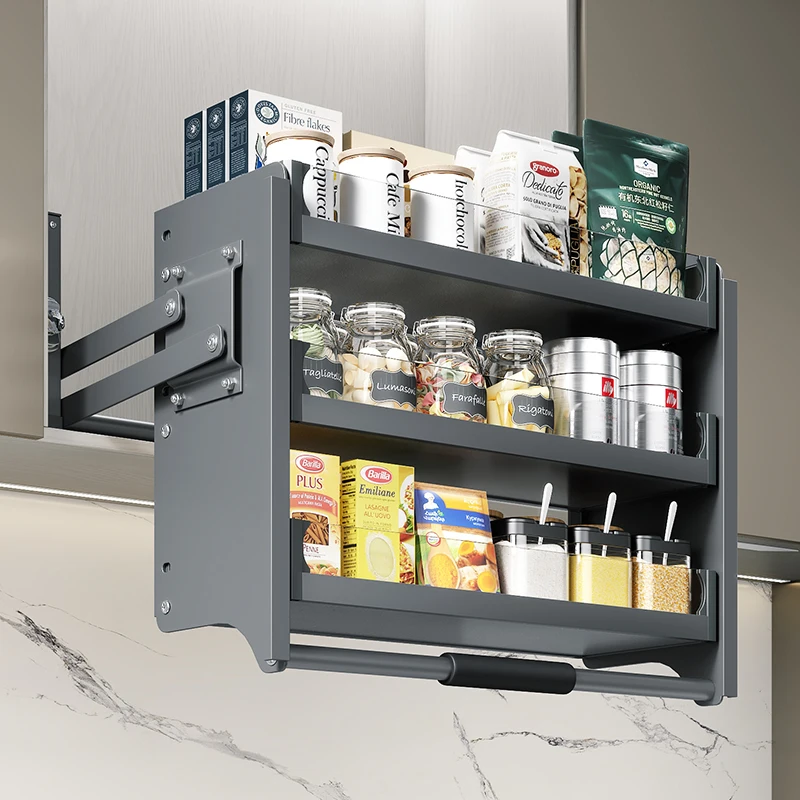 Hydraulic Electric Lift Kitchen Basket Storage Drop Down Storage Basket Pull Down Basket Cabinet