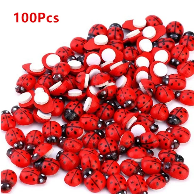 100Pcs Wooden Ladybird Ladybug Sticker Children Kids Painted Adhesive Back DIY Craft Home Party Decoration Nightmare Before Xmas