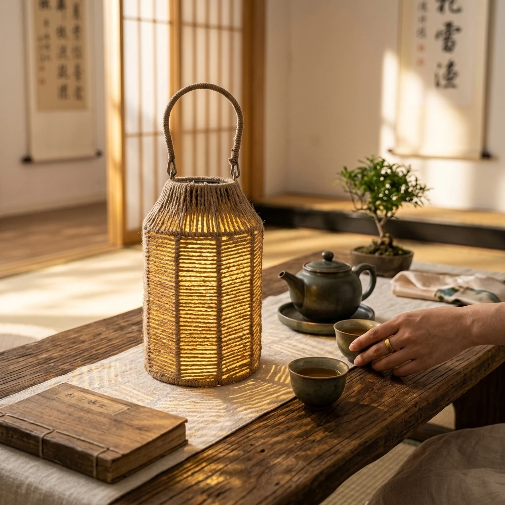 1pc Lantern Shade Faux Rattan Woven Material for Patio Garden Balcony Camping Decor Vintage Zen Style Outdoor Lighting Lamp