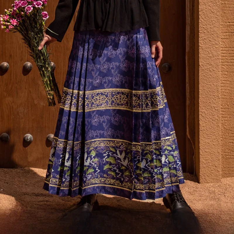 

Daily Wear Gold Weave Purple Asymmetrical Skirt Women's Modified Ancient Chinese Sle Spring Summer New Original National Tr...