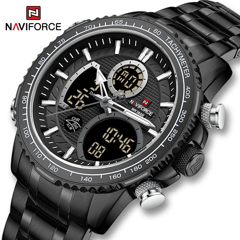 

NAVIFORCE Men Fashion Business Quartz Analog Digital Wristwatch Stainless Steel Luminous Chronograph Man Watch Relogio Masculino